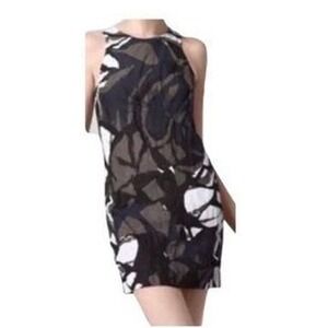 Vince Sheath Dress Womens 2 Blue Career Painted Gauze Abstract Art To Wear Artsy